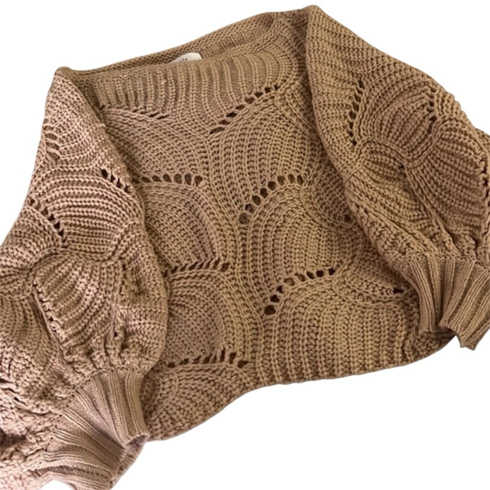 Elodie Cropped Oversized Scalloped Hem Crochet Bat Wing Sweater M Dusty Pink - Picture 2 of 10
